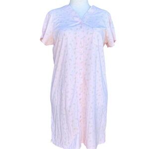 Vintage Simple Pleasures Nightgown Large Pink Floral Button Front Cottagecore‎
